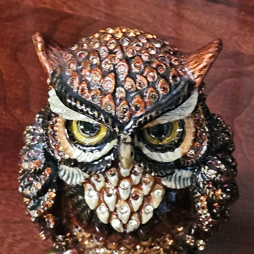 RARE LIMITED EDITION JAY STRONGWATER JUNGLE OWL CRYSTAL ENAMEL FIGURINE OBJET - Picture 2 of 13
